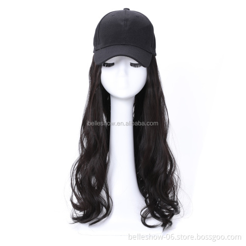 Hot sell Cheap Wholesale Baseball Cap Curly Hair Wig Fashion Hot Sale Low Price Black Long Wavy curly braid Baseball hat